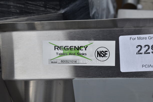 BRAND NEW SCRATCH AND DENT! Regency 600S21014 27" 16-Gauge Stainless Steel Two Compartment Commercial Sink with Galvanized Steel Legs and without Drainboard - 10" x 14" x 12" Bowls. No Legs.   - Image 6 of 6
