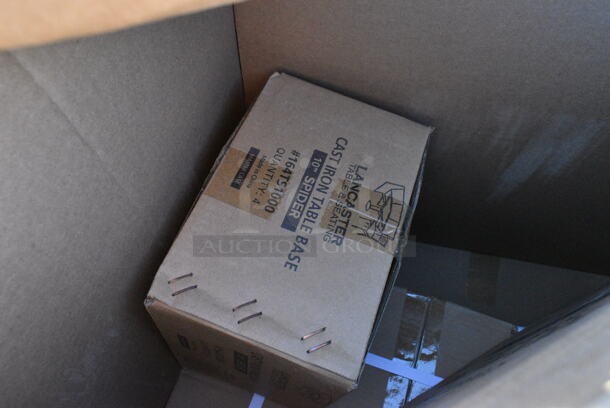 10 BRAND NEW Boxes Including 349D3048VXBK Lancaster Table &amp; Seating 30" x 48" Rectangular Standard Height Wood Butcher Block Table with 4 Black Cross Back Chairs - Vintage, 349D2430VINX Lancaster Table &amp; Seating 24" x 30" Rectangular Standard Height Wood Butcher Block Table with Vintage Finish and Cast Iron Cross Base Plate, 3492430BBVIN Lancaster Table & Seating Rectangular Wood Butcher Block Table Top with Vintage Finish, 164TCOLROD25 Lancaster Table & Seating 25 3/16" Standard Height Table Base Column and Rod. 10 Times Your Bid!  - Image 7 of 8