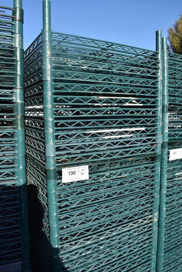 ALL ONE MONEY! Lot of 42 Green Finish Wire Shelves and 4 Poles. 36x21x1.5, 76" - Image 3 of 4