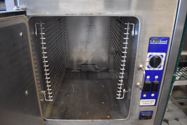 2 Cleveland Stainless Steel Commercial Single Compartment Steam Cabinet on Stainless Steel 2 Tier Equipment Stand. SteamCraft Ultra 5 and SteamCraft Ultra 3. 208 Volts, 3 Phase. 24x32x69. 2 Times Your Bid! - Image 5 of 8