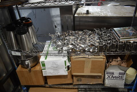 ALL ONE MONEY! Two Tier Lot of Various Items Including Metal Gravy Boats, Coffee Pitchers, Hangers