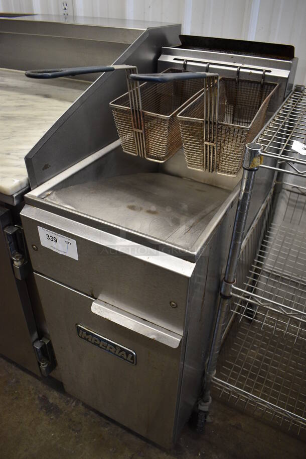 Imperial Stainless Steel Commercial Gas Powered Deep Fat Fryer w/ 2 Metal Fry Basket and Lid. 15.5x31x48 - Image 2 of 7