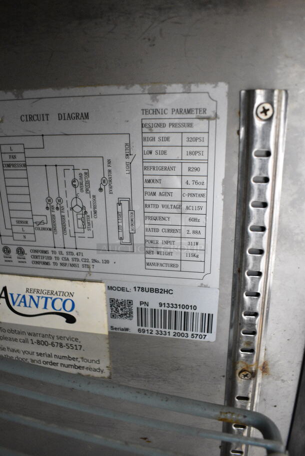 Avantco 178UBB2HC Metal Commercial 2 Door Back Bar Cooler. 115 Volts, 1 Phase. Tested and Working! - Image 4 of 4
