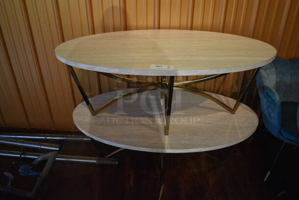 2 Oval Wood Pattern Coffee Tables on Metal Legs. 48x28x18. 2 Times Your Bid! (lounge) - Image 1 of 4