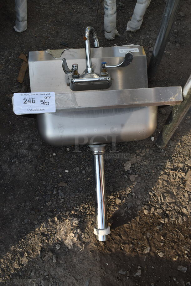 BK Resources Stainless Steel Commercial Single Bay Wall Mount Sink w/ Faucet and Handles.  - Image 5 of 6