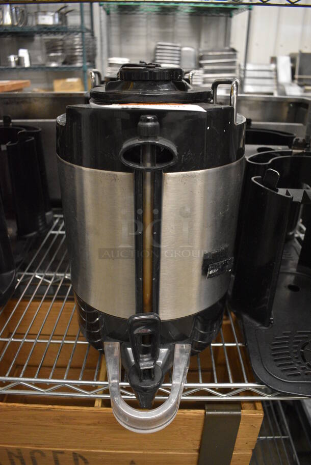 2 Stainless Steel and Black Poly Beverage Holder Dispenser and 2 Black Poly Stands w/ Drip Trays. 9x12x14, 9x13x10. 2 Times Your Bid! - Image 4 of 6