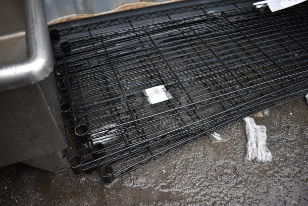 ALL ONE MONEY! Lot of 5 Black Finish Wire Shelves and Black Finish Poles. 48x18x1.5 - Image 3 of 4