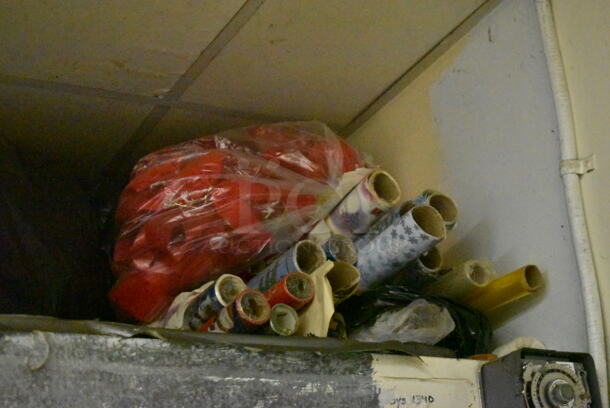 ALL ONE MONEY! Lot of Various Items on Top of Walk In Including Fake Christmas Tree, Ornaments, Lighting, Wrapping Paper. BUYER MUST REMOVE. (dish room) - Image 2 of 5
