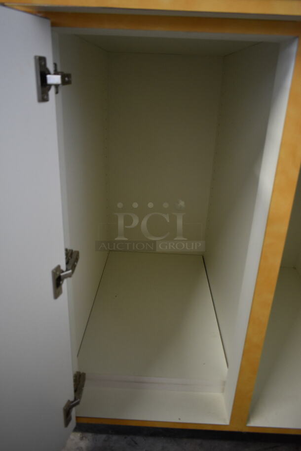 Wood Pattern Counter w/ Back Splash and 2 Doors.  - Image 5 of 5