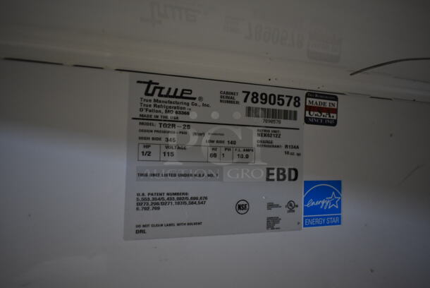 2014 True TG2R-2S ENERGY STAR Stainless Steel Commercial 2 Door Reach In Cooler w/ Poly Coated Racks on Commercial Casters. 115 Volts, 1 Phase. Tested and Working! - Image 7 of 8
