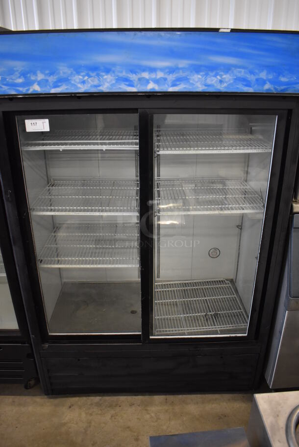 Adcraft RFS-2D/B Metal Commercial 2 Door Reach In Cooler Merchandiser w/ Poly Coated Racks. 115 Volts, 1 Phase. 53x30x79. Cannot Test - Unit Needs New Plug Head