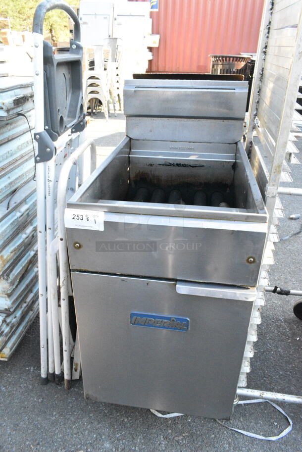 Imperial Stainless Steel Commercial Floor Style Gas Powered Deep Fat Fryer on Commercial Casters.  - Image 1 of 4