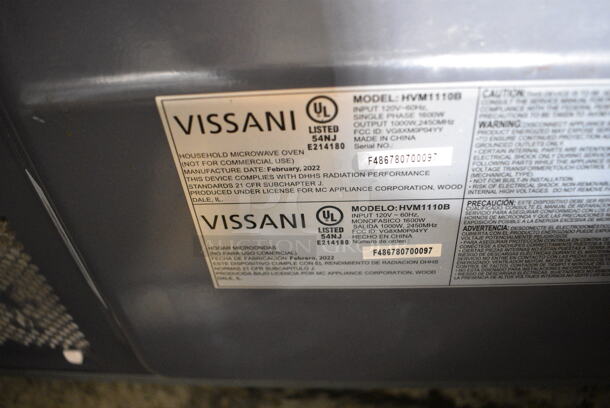 Vissani HVM1110B Metal Countertop Microwave Oven. 120 Volts, 1 Phase.  - Image 4 of 4