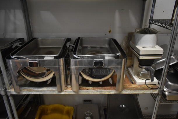 Chrome Finish 3 Tier Wire Shelving Unit w/ Contents Including Chafing Dishes and Mop Bucket. BUYER MUST REMOVE: BUYER MUST DISMANTLE. PCI CANNOT DISMANTLE FOR SHIPPING. PLEASE CONSIDER FREIGHT CHARGES. (hallway) - Image 3 of 4