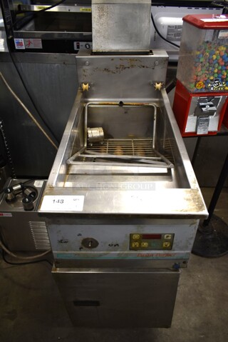 Pitco Frialator PG14DSS-HHLW Stainless Steel Commercial Floor Style Natural Gas Powered Pasta Cooker on Commercial Casters. 77,500 BTU.