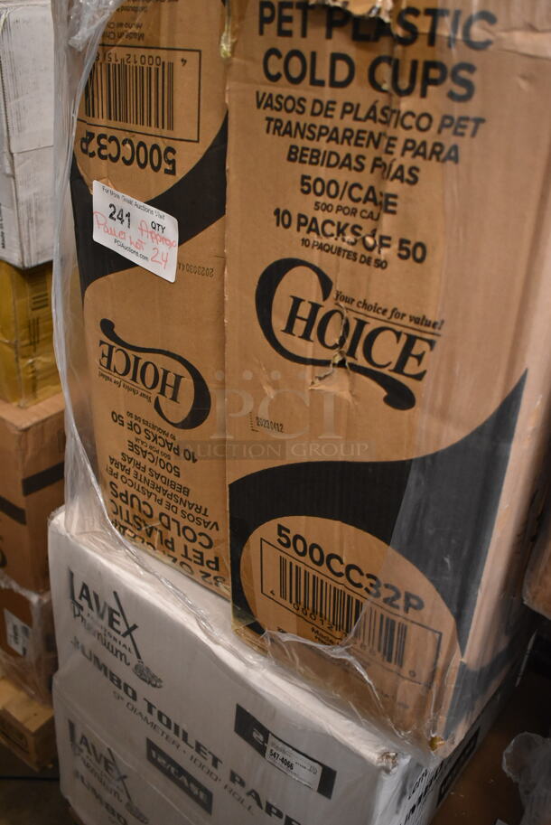 PALLET LOT of 24 BRAND NEW Boxes Including Vava01S1 9.0 Black Paris, 130GDFRK400C Visions 7 1/4" Classic Heavy Weight Gold Plastic Fork - 400/Case, 2 Box 795PTOKFT8 Choice Kraft Microwavable Folded Paper #8 Take-Out Container 6" x 4 5/8" x 2 1/2" - 300/Case, 2 Box 122MCS28B CHoice 28 oz Containers, 245CB12PLN Choice 12" x 12" x 2" Kraft Customizable Corrugated Plain Pizza Box - 50/Case, 500LFLAT Choice Clear Flat Lid with Straw Slot - 9, 12, 16, 20, and 24 oz. - 1000/Case, 2 Box 612605070HD Choice Full Size Heavy-Duty Foil Steam Table Pan Deep 3 3/8" Depth - 50/Case, 2 Box 500CC32P Choice Clear PET Plastic Cold Cup - 32 oz. - 500/Case, 2 Box 5002TPJPR1K Lavex Premium 2-Ply Jumbo 1000' Toilet Paper Roll with 9" Diameter - 12/Case, 3 Box 433472 Tellus Plates. 24 Times Your Bid!  - Image 9 of 12