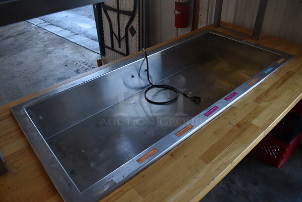 Stainless Steel Commercial Refrigerated Buffet Station Drop In Unit in Wooden Butcher Block Countertop w/ Sneeze Guard and Tabletop Frame. 115 Volts, 1 Phase. 77x36x48. Tested and Working! - Image 4 of 5