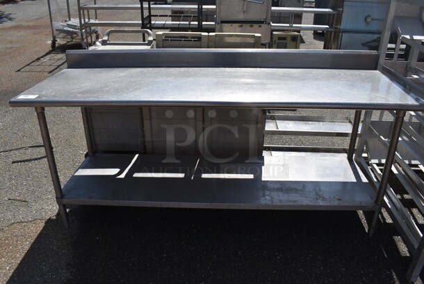 Stainless Steel Commercial Table w/ Under Shelf and Back Splash. 84x30x38