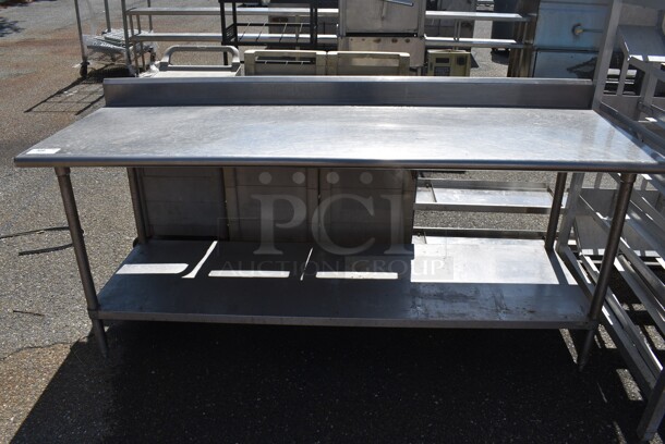Stainless Steel Commercial Table w/ Under Shelf and Back Splash. 84x30x38 - Image 1 of 4