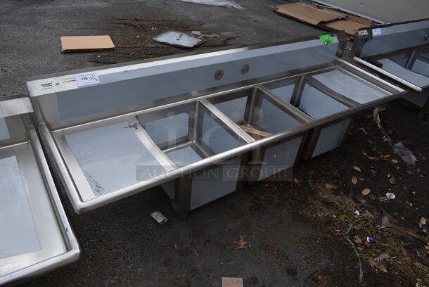 BRAND NEW SCRATCH AND DENT! Regency 600IB1824S31620218 Stainless Steel Commercial 3 Bay Sink w/ Dual Drain Boards. No Legs. Bays 16x20. Drain Boards 16x22 - Image 1 of 5