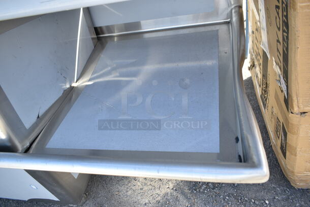 BRAND NEW SCRATCH AND DENT! Regency 600S22424224 98" 16 Gauge Stainless Steel Two Compartment Commercial Sink with Galvanized Steel Legs and 2 Drainboards - 24" x 24" x 14" Bowls. No Legs. - Image 3 of 6