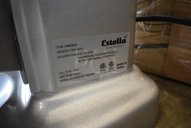 BRAND NEW IN BOX! Estella Model 348EMIX8 Metal Commercial Countertop 8 Quart Planetary Dough Mixer w/ Stainless Steel Mixing Bowl, Whisk, Paddle and Dough Hook Attachment. Unit Was Only Used as a Demonstration at Trade Shows. 120 Volts, 1 Phase. 13x16x20. Tested and Working! - Image 3 of 7
