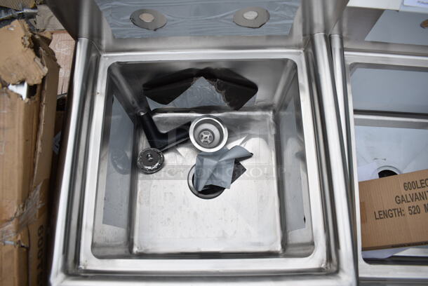BRAND NEW SCRATCH AND DENT! Regency 600S11717 22" 16-Gauge Stainless Steel One Compartment Commercial Sink with Galvanized Steel Legs and without Drainboard - 17" x 17" x 12" Bowl. No Legs.  - Image 4 of 5