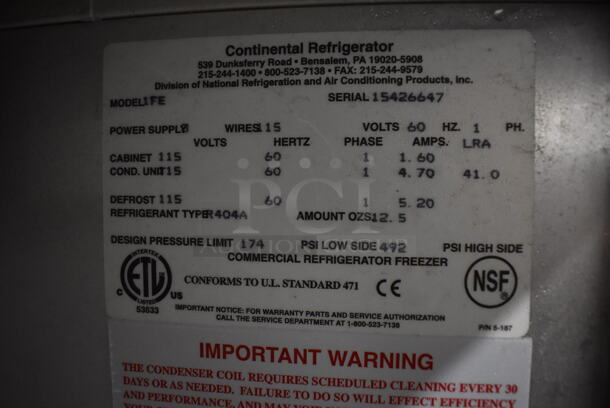 Continental 1FE Stainless Steel Commercial Single Door Reach In Freezer on Commercial Casters. 115 Volts, 1 Phase. 29x34x81. Tested and Powers On But Does Not Get Cold - Image 6 of 7