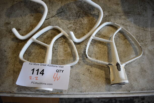 4 White Metal Mixer Attachments for KitchenAid Mixer; 2 Dough Hook and 2 Paddles. 5x2x6, 4x4x6. 4 Times Your Bid! - Image 3 of 5