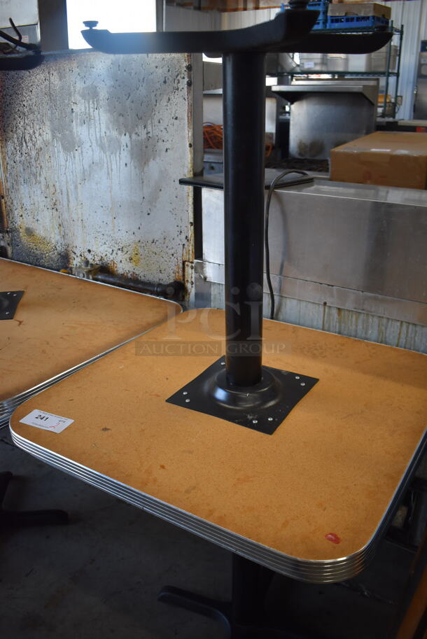 2 White Square Dining Height Table w/ Red and Gray Pattern on Black Metal Base. 30x30x30 - Image 3 of 3