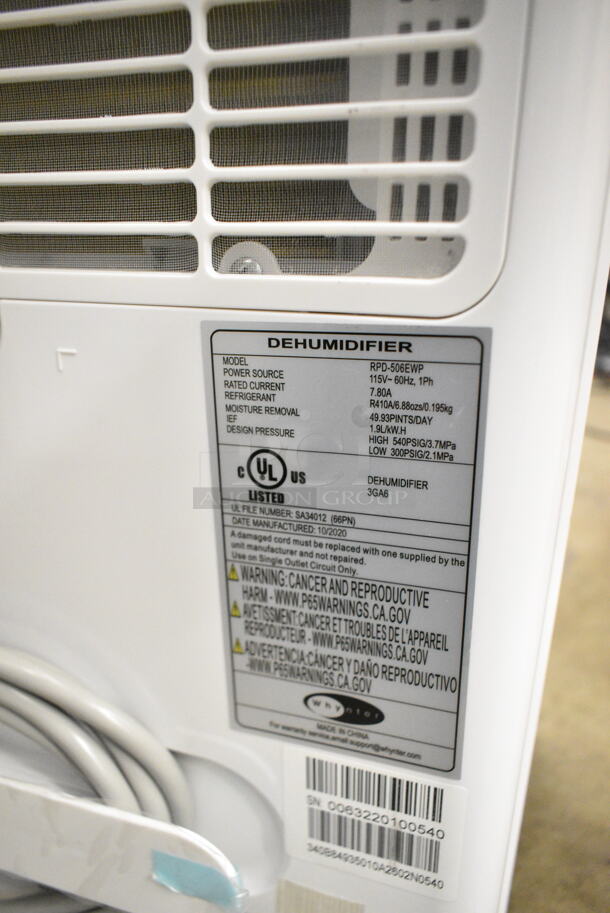 BRAND NEW SCRATCH AND DENT! Whynter Energy Star RPD-506EWP 50 Pint High Capacity Portable Dehumidifier with Pump up to 4000 sq ft. 115 Volts, 1 Phase. Tested and Working! - Image 7 of 7