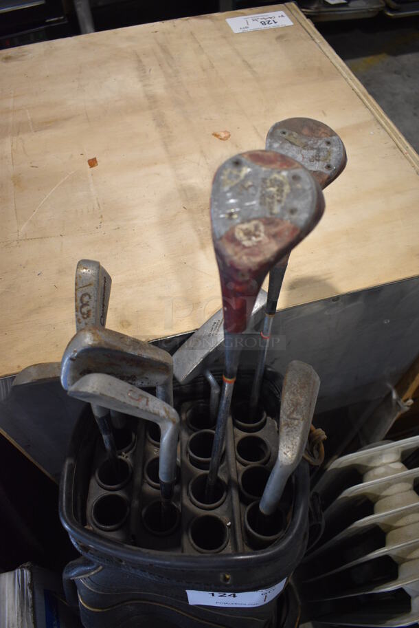 Black Golf Bag w/ 7 Various Golf Clubs. 9x9x46 - Image 2 of 6