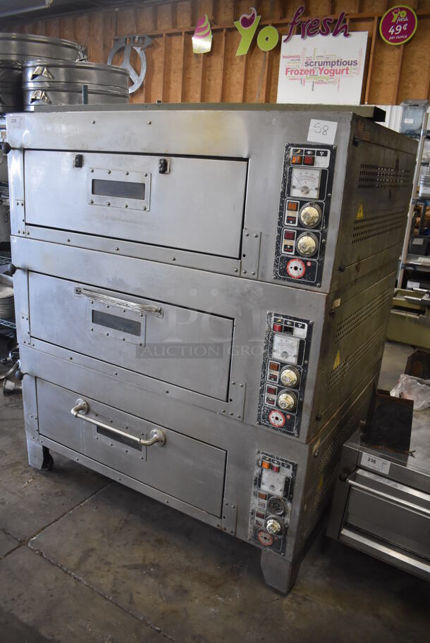 3 Stainless Steel Single Deck Electric Powered Bakery Pizza Ovens on Metal Legs. 220 Volts. 56x39x65. 3 Times Your Bid! - Image 3 of 10