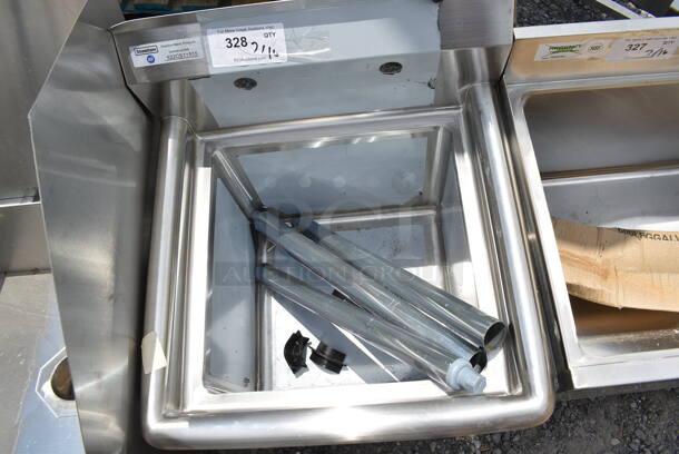 BRAND NEW SCRATCH AND DENT! Steelton 522CS11515 20 1/2" 18-Gauge Stainless Steel One Compartment Commercial Sink without Drainboard - 15" x 15" x 12" Bowl. Missing 1 Leg.  - Image 3 of 5