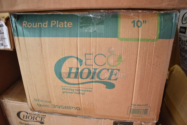 PALLET LOT of 30 BRAND NEW Boxes Including 50020W Choice 20 oz. White Poly Paper Hot Cup - 600/Case, 4 Box 130WSSPOON Choice Medium Weight White Plastic Soup Spoon - 1000/Case, 77000049 Solut 00049 6 3/4" x 5" Clear PET Smooth Wall Lid for Small Rectangle Tray - 300/Case, 346MEDCUP1Z Choice 1 oz. Disposable Polypropylene Graduated Medicine Cup - 5000/Case, 395RP10 EcoChoice Compostable Sugarcane / Bagasse 10" Plate - 500/Case, 130APPFRKSLV Visions 4" Silver Plastic Tasting Fork - 400/Case. 30 Times Your Bid!  - Image 8 of 12