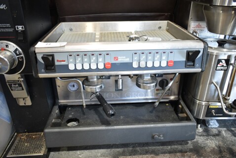 2021 Nuova Simonelli Stainless Steel Commercial Countertop 2 Group Espresso Machine w/ Portafilter and 2 Steam Wands. 240 Volts, 1 Phase. 