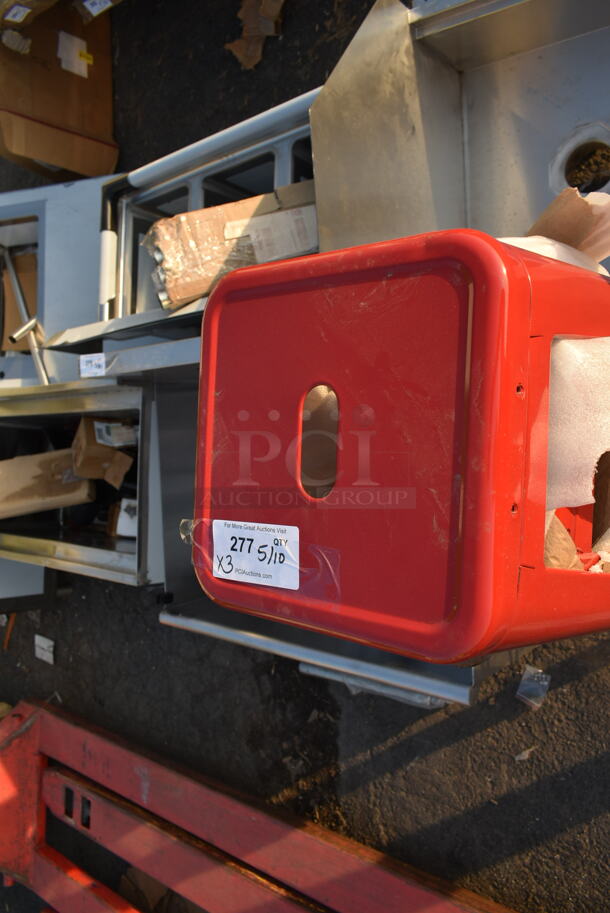 3 BRAND NEW SCRATCH AND DENT! Red Metal Tolix Style Bar Height Stool. 3 Times Your Bid! - Image 4 of 5