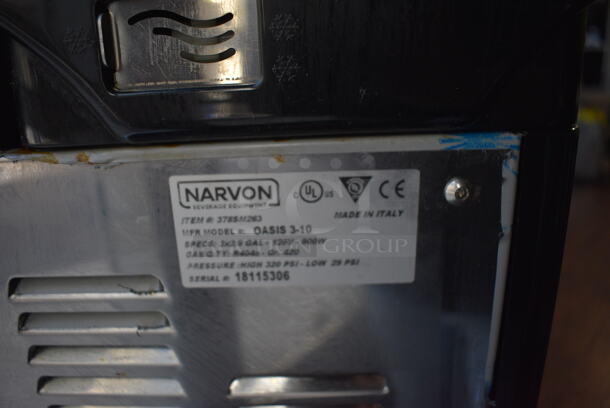 Narvon OASIS 3-10 Stainless Steel Commercial Countertop 3 Hopper Slushie Machine on Stainless Steel 3 Tier Cart. 23x21x33, 19x31x31. Item Was in Working Condition on Last Day of Business. (lounge) - Image 5 of 6