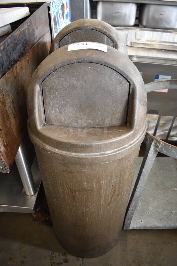 2 Rubbermaid Brown Poly Trash Cans. 14x14x36. 2 Times Your Bid!