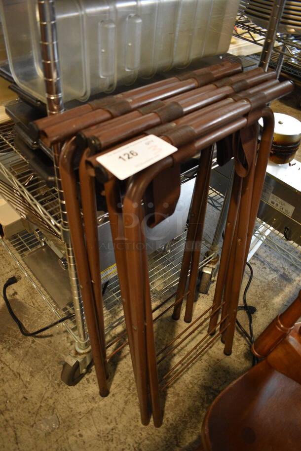 3 Brown Metal Serving Tray Stands. 19x2x36. 3 Times Your Bid!