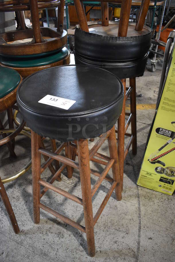 3 Wooden Stools w/ Black Seat. 16x16x32. 3 Times Your Bid! - Image 2 of 3