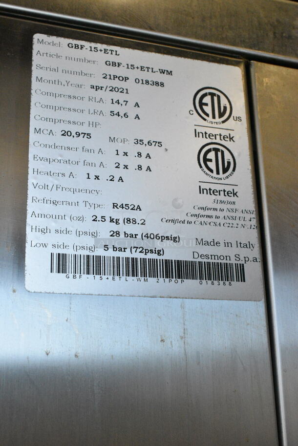 2021 Desmon GBF-15+ETL Stainless Steel Commercial Blast Chiller Shock Freezer w/ 4 Probes on Commercial Casters. 230 Volts, 3 Phase. - Image 4 of 4