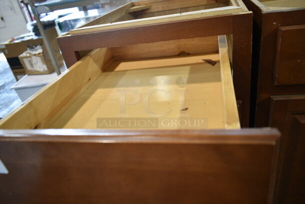 4 Wood Pattern Counters; 2 Single Door/Drawer and 2 Double Door/Drawer. No Countertops. 4 Times Your Bid!  - Image 3 of 12