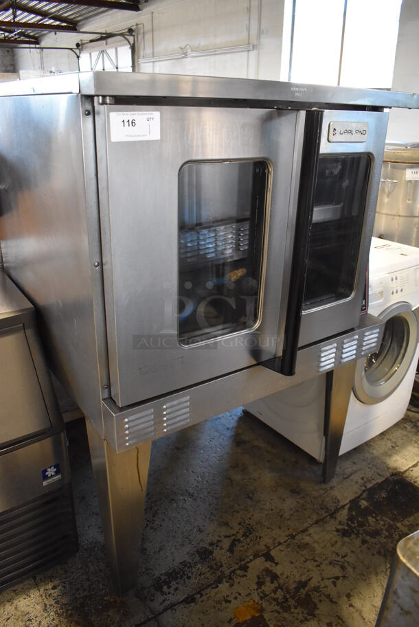 LATE MODEL! Garland Master 200 Stainless Steel Commercial Natural Gas Powered Full Size Convection Oven w/ View Through Doors, Gas Hose and Thermostatic Controls on Metal Legs. 38x44x59.5 - Image 2 of 7