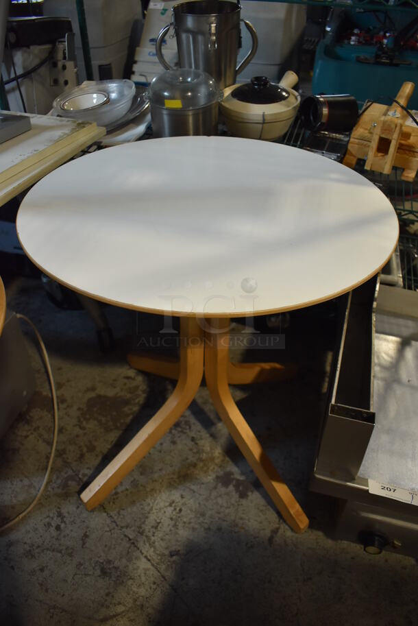 2 White Wood Pattern Round Tables. 2 Times Your Bid!