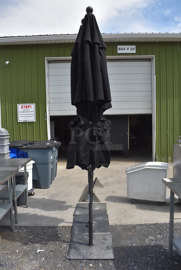 Black Patio Umbrella on Metal Base. 12.5x12.5x108