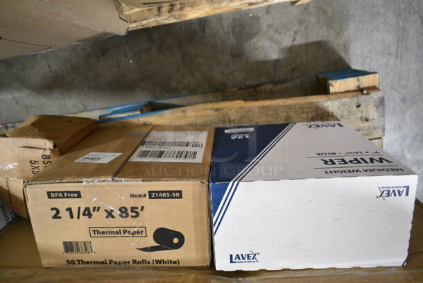 PALLET LOT of 20 BRAND NEW Boxes Including 5 Box Large Noble Gloves, 21485-50 2-1/4"x85' Thermal Paper Rolls, Bakers Mark Dough Box Dolly, 2 Box 500LFLAT32 Choice Clear Plastic Flat Lid with Straw Slot - 32 oz. - 500/Case, 612OB4LB Choice 4 lb. Oblong Foil Take-Out Container - 250/Case, Dart 12BWWCR Concorde 10-12 oz. White Non-Laminated Round Foam Bowl - 1000/Case, 795PTOBK3 Choice 7 3/4" x 5 1/2" x 2 1/2" Black Microwavable Folded Paper #3 Take-Out Container - 200/Case, Tellus 43347. 20 Times Your Bid! - Image 4 of 12