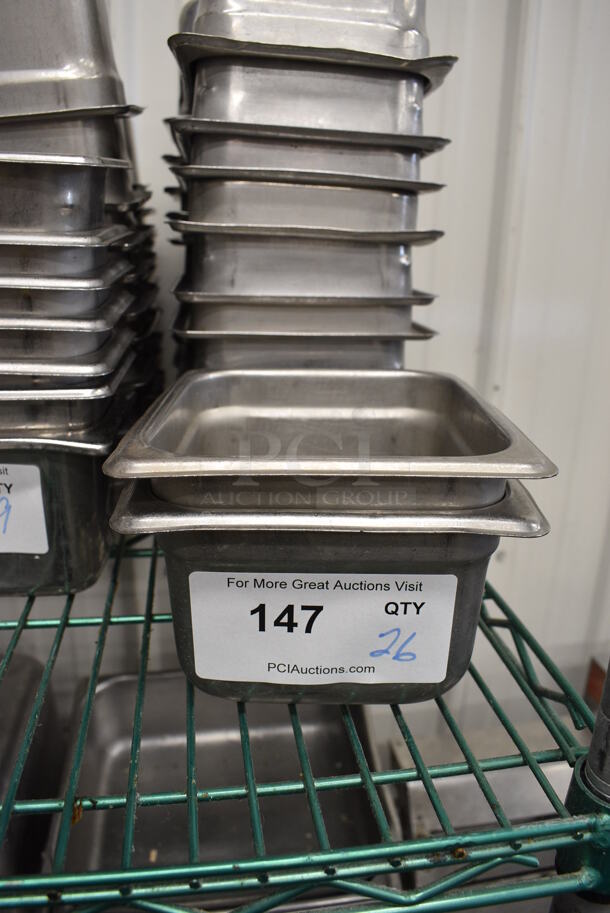 26 Stainless Steel 1/6 Size Drop In Bins. 1/6x4. 26 Times Your Bid!