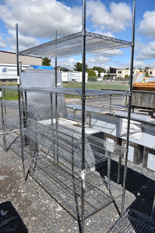 Chrome Finish 4 Tier Wire Shelving Unit. BUYER MUST DISMANTLE. PCI CANNOT DISMANTLE FOR SHIPPING. PLEASE CONSIDER FREIGHT CHARGES. 54x24x87 - Image 1 of 3