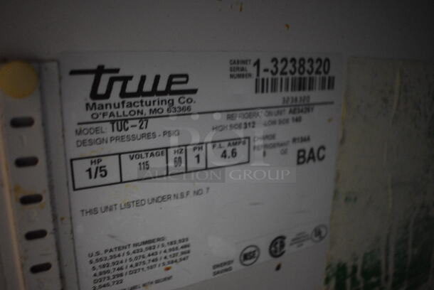 True Model TUC-27 Stainless Steel Commercial Single Door Undercounter Cooler. 115 Volts, 1 Phase. 27.5x30x32. Tested and Powers On But Does Not Get Cold - Image 5 of 5
